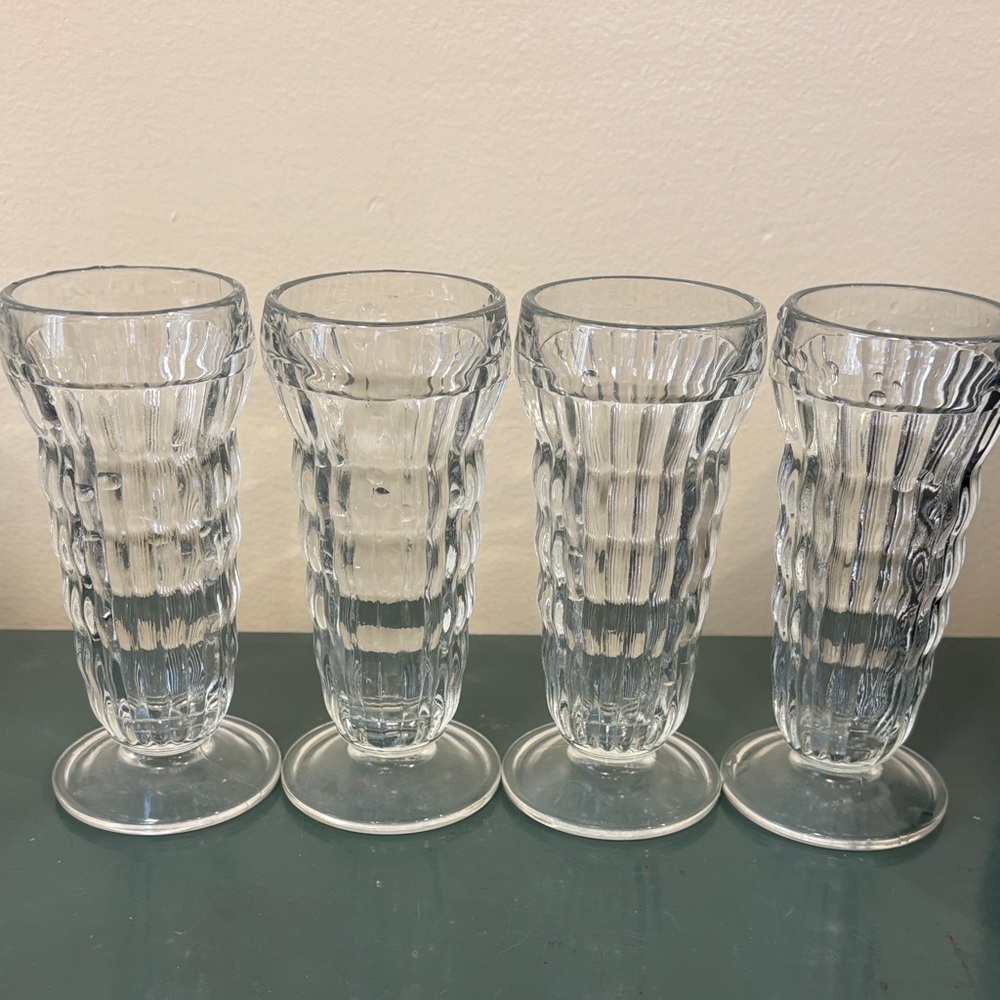 Vintage Jeannette Glass Co. mini-parfait or juice ribbed glasses. Set of 4